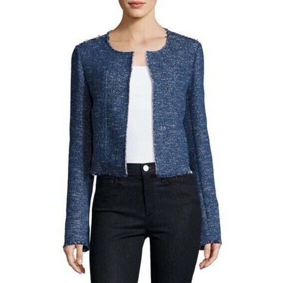 Theory Ualana Blue Raw Edge Tweed Blazer Jacket Open Front  Size 00 NWT $395 - Picture 1 of 9